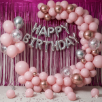 Happy birthday foil theme set silver pink