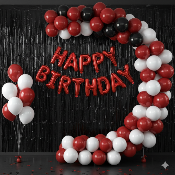 Happy birthday foil arch theme set black red white