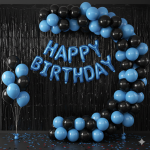 Happy birthday foil arch theme set black and skyblue