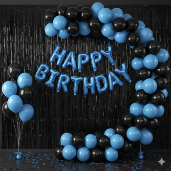 Happy birthday foil arch theme set black and skyblue
