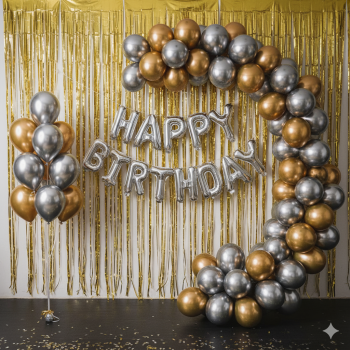 Silver golden happy birthday foil arch theme set
