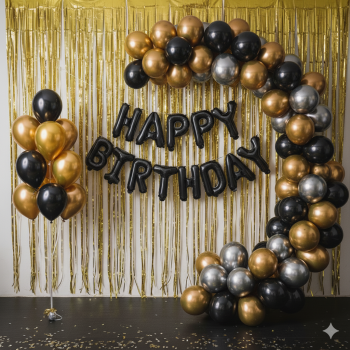 Happy birthday arch theme set silver , black , golden