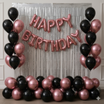 Happy birthday foil theme set black and rose pink