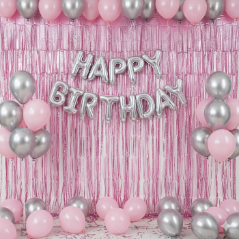 Happy birthday foil theme set silver and pink