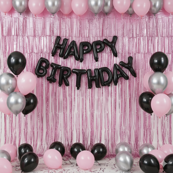 Happy birthday foil theme set pink black