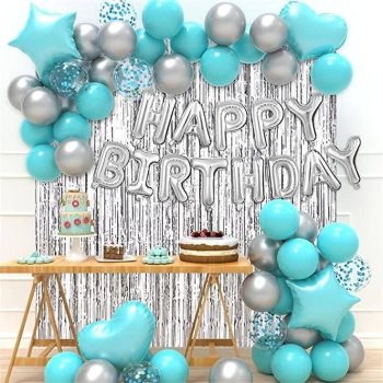 Happy birthday foil theme set silver seagreen