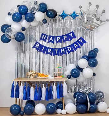Happy birthday theme set dark blue and silver