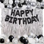 Happy birthday foil theme set silver,black and white